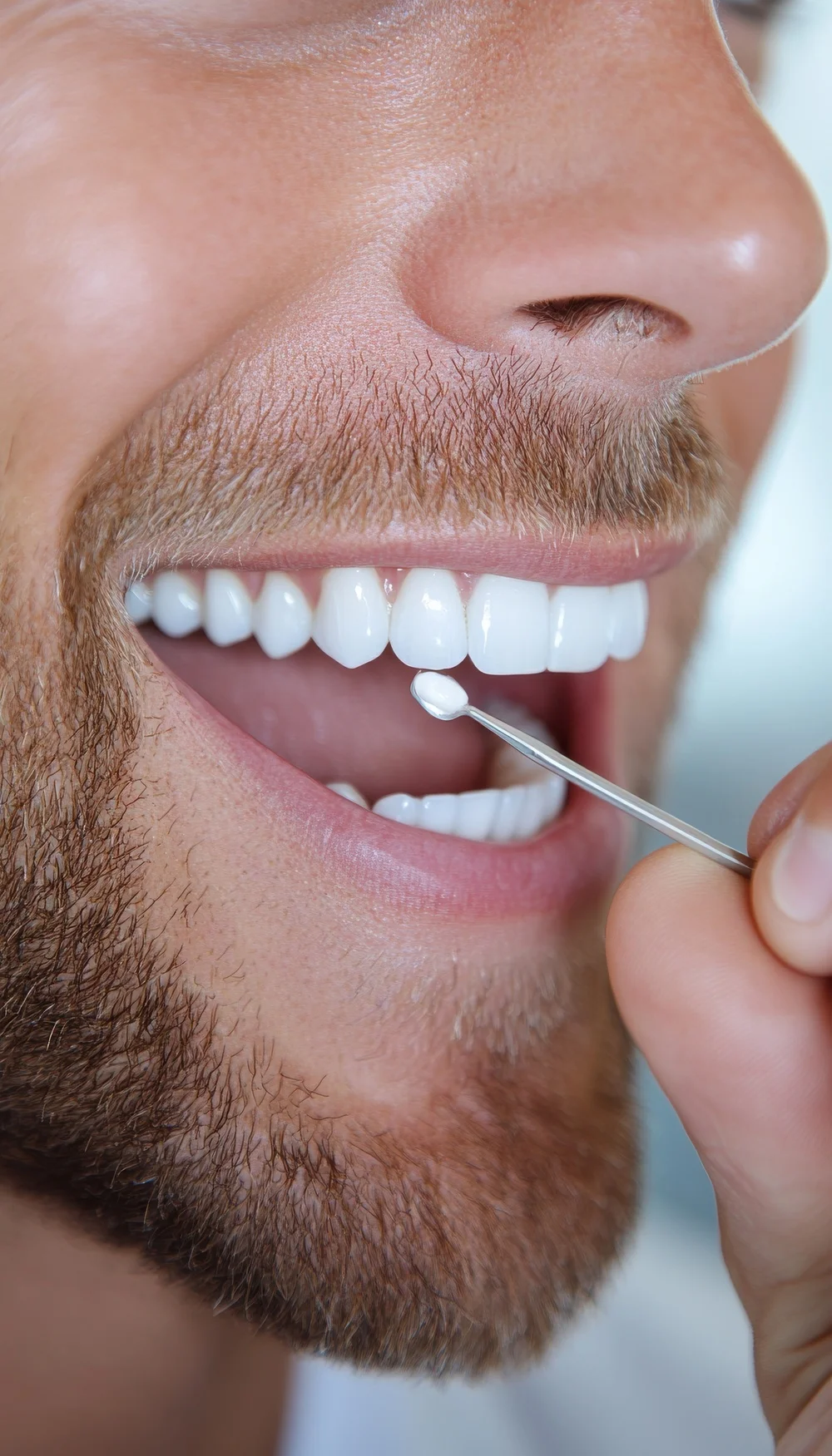 Dentist applying filling material to a patient's tooth